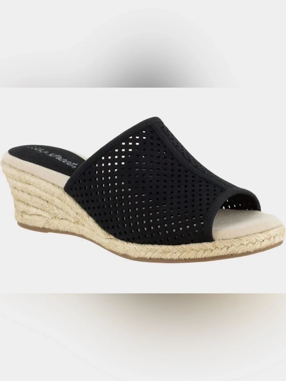 Easy Street Black Espadrille Wedge Slide Sandals